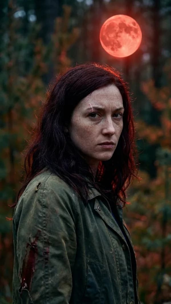 Wren Calloway under a red moon — a still from Marked Twice